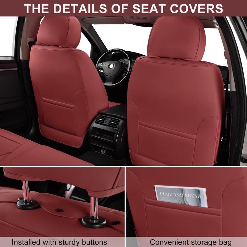TIEHESYT Leather Seat Covers Front Pair with Lumbar Support, Breathable