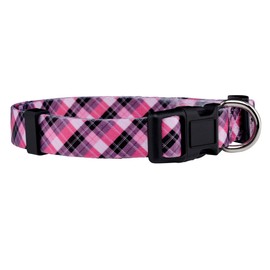 Plaid Dog Collar | Red Lumberjack, Pink, Pastel, Blue | (Pink, Large)