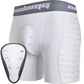 COOLOMG Mens Adult Baseball Sliding Shorts with Athletic Cup Padded Slider Short for Softball Football Lacrosse White XL