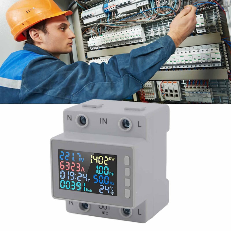 DIN Rail Voltage Current Meter 170‑270V 0‑63A Digital Display Energy