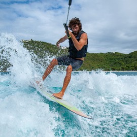 ZUP Adjustable 24.5' Wakesurf Rope with 10" EVA Comfort Handle, 2 Floats, 3 Sections, 1,800lbs Break Strength, Includes Rope Keeper for Easy Storage