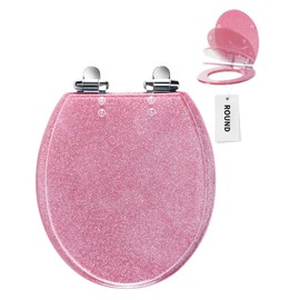 Toilet Seat Pink, Resin Toilet Seat Round Glitter Pink, Slow Quiet-Close Lid and Seat Heavy Duty for Standard Toilets, Easy Installation & Cleaning (Round 17 Inch,Pink Glitter)