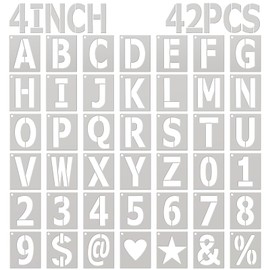 42 Pcs Large Alphabet Stencils Letter Stencils, 4 Inch Letter-Number Stencils, Reusable Letter Stencils for Painting on Wood Wall Fabric Rock DIY Art Projects (Grey)