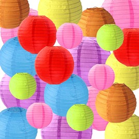 Paper Lanterns, Colourful Paper Lanterns, Set of 24, Colourful Paper Lanterns, Round Paper Lanterns, Lampshade Paper