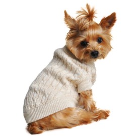 DOGGIE DESIGN Combed Cotton Cable Knit Dog Sweater XX-Small - Oatmeal