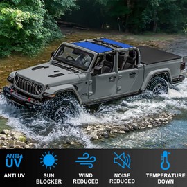 Coverspec JT Top Sun Shade Roof Compatible with Jeep Gladiator 4 Door 2018 to 2023 Sunshade Sunroof Bikini Cover Blocks UV Wind Noise Blue Mesh for Front and Rear 2 pcs