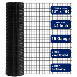 Salmut Black Hardware Cloth 1/2 in. x 4 ft. x 100 ft. 19-Gauge, Vinyl Coated Chicken Wire Mesh Roll, Chicken Wire Fencing, Garden Fencing, Rat Wire, Gopher Mesh