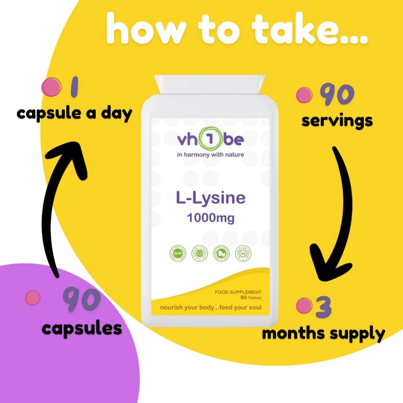 L-Lysine Supplement (1000mg) - 90 Tablets - UK Manufactured to