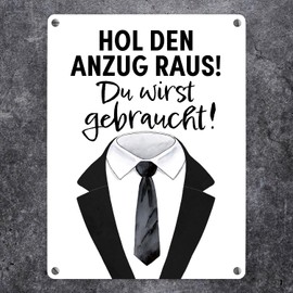 Best Man Metal Sign 15 x 20 cm with Saying "Hol den Anzug raus Du wirst gebraucht" Wedding Must-Have Bachelor Party Gag Best Friends Wedding Wedding