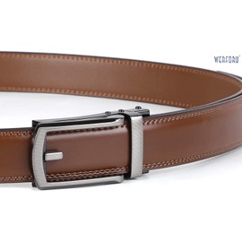 WERFORU Leather Ratchet Belt for Men Perfect Fit Waist Size Up to 50 Inches with Automatic Buckle
