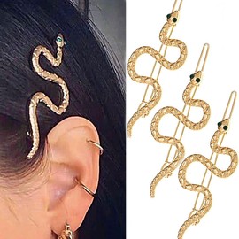 JONKY Snake Hair Clip Gold Hair Pins Serpent Hair Barrettes Medusa Costume Hair Accessories for Women (Three Piece)