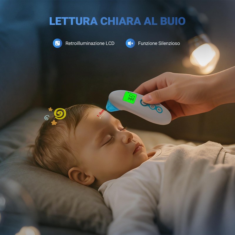 BESTEK Termometro Febbre Doppia Modalità (Frontale/Auricolare),Termometro Neonato per Oggetti, Termometro