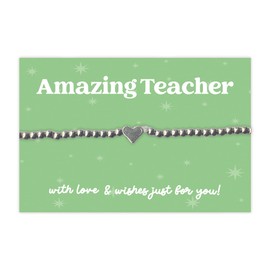 WishStrings “Amazing Teacher” Stainless Steel Beaded Stretch Bracelet | Heart Charm Gift for End of Term, Thank You & Teacher Appreciation | Thoughtful Jewelry for Educators