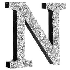 Qunclay 12 Inch Silver Bling Letters Crystal Diamond Letters Glitter Wall Decorations with Screws and Hooks Rhinestone Gifts for Easter Wedding Birthday Wall Bedroom Bathroom Decor(N)