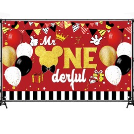 6X3.6FT Cartoon Mouse 1st Birthday Party Backdrop, Mouse Onderful First Birthday Party Supplies,Boys Kids Happy Birthday Background Photography Party Decorations.