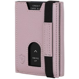 VON HEESEN Slim Wallet with RFID Protection - Card Case for Men and Women - Mini Leather Wallet - Small Wallet - Wallet, lavender, With XL coin compartment