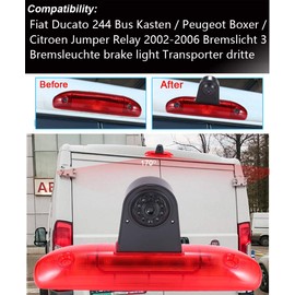 HD Transporter Reversing System Brake Light Reversing Camera Roof Camera Parking Camera with Angle Adjustable Compatible with Fiat Ducato 244 Box/Peugeot Boxer/Citroen Jumper Relay/Scudo/Peugeot