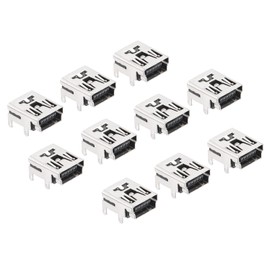 QUARKZMAN 5 Pins Mini USB Type B Female x 10pcs PCB Mounting Solder Connector for USB CD Computer [Silver Tone,Black]