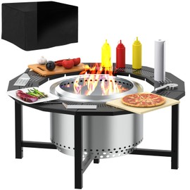 WEBROIL Fire Pit Surround Tabletop for Solo Stove Accessories,Square Outdoor Fire Pit Table for Solo Stove Bonfire Ranger and Other Wood Burning, Black Powder-Coated Steel Stove Table Surround,38 Inch