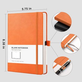 RETTACY Blank Notebook A5 Plain Notebook 2 Pack - 384 Pages Unlined Notebook with 100gsm Blank Paper, Pen Holder, Inner Pocket, for Sketch School Women Men 14.5 x 21cm - Black Orange