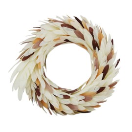 Macosa AM86867 Feather Wreath Grey 35 cm Feathers Table Decoration Wreath Light Grey Easter Wreath Easter Decoration Nest Natural Easter Decoration Door Wreath Decorative Wreath Decoration