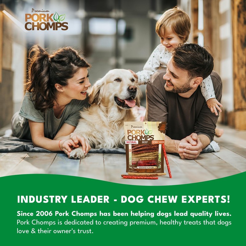 Pork Chomps Dog Chews, 5-inch Munchy Sticks, Assorted Flavors, 50