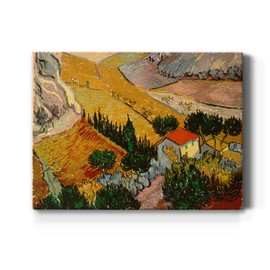 Renditions Gallery Valley with Ploughman Seen from Above by Vincent Van Gogh Print Artwork, Famous Painting Reproduction, Premium Wrapped Canvas, Ready to Hang, 8 in H x 12 in W, Made in America