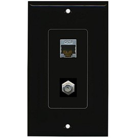 RiteAV Decorative 1 Gang Wall Plate (Black/Black) 2 Port - Cat6 (Shielded) Coax (Black) - Bracket Included