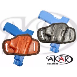 AKAR BLACK OR BROWN LEATHER QUICK DRAW BELT SLIDE OWB HOLSTER Heckler & Koch HK 45 - Brown