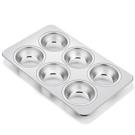 Homikit 1 Pack Muffin Pan, Stainless Steel Cupcake Tin with 6 Cups Regular Size, Thick Metal Egg Bites Bakeware for Oven Baking, Rust Free & Non Toxic, Also Be Snack Tray for Kids, Dishwasher Safe