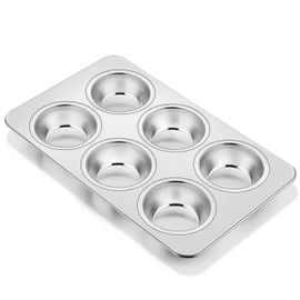 Homikit 1 Pack Muffin Pan, Stainless Steel Cupcake Tin with 6 Cups Regular Size, Thick Metal Egg Bites Bakeware for Oven Baking, Rust Free & Non Toxic, Also Be Snack Tray for Kids, Dishwasher Safe