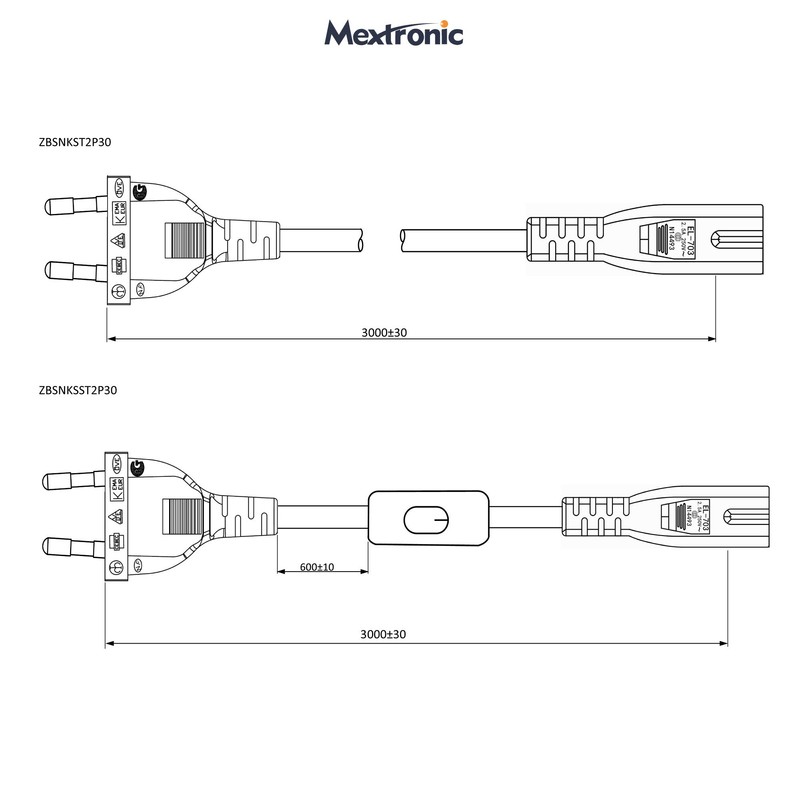 Mextronic Power Cable 3 m Euro Plug + Switch 300SW