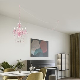 Plug in Chandelier Lighting with Cord Pink Chandelier Small Crystal Chandelier 4 Light Girls Chandelier for Bedroom