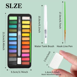 CRESZZLE Watercolour Paint Set, 24 Colours with Brush, Water Tank Brush, Ideal for Children and Artists to Create High-Quality Artworks