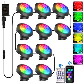 T-SUN Submersible RGB LED Pond Lights – IP68 Waterproof Fountain Lights with Bluetooth App & Remote, 16 Million Colors Underwater Lighting for Koi Ponds/Garden Water Features Aquarium (10-Pack)