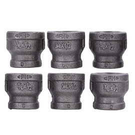 Reducing Coupling 3/4 in. x 1/2 in. PIPE DECOR Black Malleable Iron for DIY Vintage Industrial Pipe Furniture Building and Regular Plumbing Applications, 6 Pack