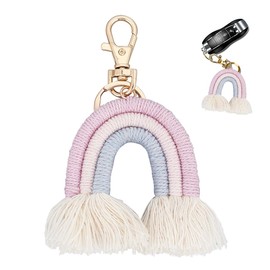 WADORN Weaving Rainbow Tassel Keychain Boho Rainbow Tassel Charm Macrame Rainbow Tassel Key Chain Car Keyring Holder Bag Wallet Purse Decoration Charm for Women Handbag Pendant Accessories
