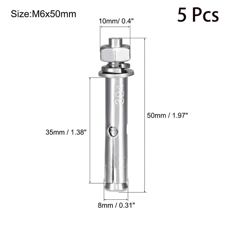 4 Pcs M10 x 80mm 304 Stainless Steel Expansion Bolt