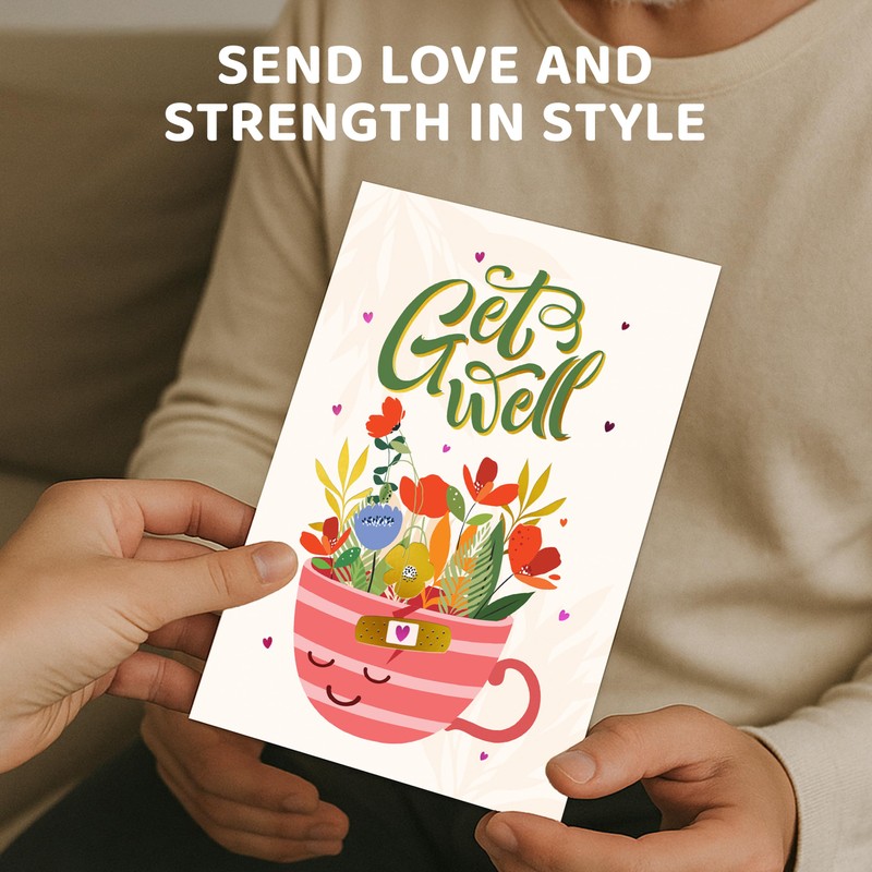 Decorably Pink and Gold Foiled 5x8in Individual Get Well Card