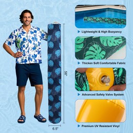 XLYLKS 2 Pack Inflatable Swim Pool Noodles, Premium Fabric-Covered Swim Floats for Adults, 56 '' Swimming Pool Noodles for Floating, Adults Pool Accessories for Ocean, Lake, Beach