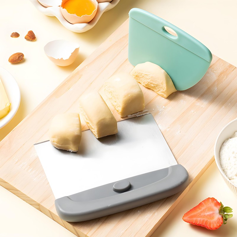 2-in-1 Stainless Steel Bench Scraper and Dough Cutter, Multipurpose Tool