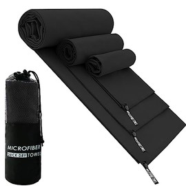 DQST Toalla Microfibra Secado Rápido 3 Pack, Toalla de Viaje Ligera y Portatil, Toalla Deportiva para Playa, Natación, Yoga, Gimnasio, Camping, Senderismo, ect (Negro, 76 * 152cm+40 * 80cm+30 * 30cm)