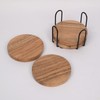 EDHAS Acacia Wood Coasters for Drinks with Iron Holder Stand