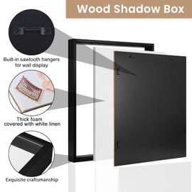 Califortree Large 16x20 Shadow Box Frame with Soft Linen Back - Jersey Frame Memory Display Case, 12 Push Pins Included, Black