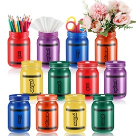 Mimorou 12 Pcs Teacher Pencil Holder for Classroom Back to School Crayon Painted Glass Mason Jar Bulk Lid Tissue Can Teacher Appreciation Gifts for Pencil Flower Storage School Classroom Decoration