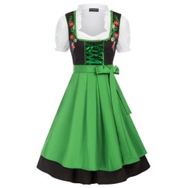 3 Pieces Dirndl Dresses Women Traditional Bavarian Oktoberfest Costume Green 3XL
