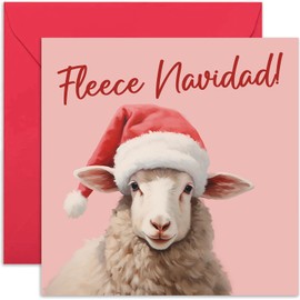 Old English Co. Funny Christmas Card for Him or Her - Fleece Navidad Sheep Hilarious Pun Merry Christmas Card for Family Friends - Cute Christmas Cards | Blank Inside