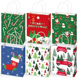 Christmas Gift Bags - 12 Pack Bags for Gifts - Small CHRISTMAS Gift Bags | Xmas Gift Baskets | christmas Treat Bags - Christmas Goodie Bag - Christmas Gifts for Kids Men Women,8.2x5.8x3.1 Inch