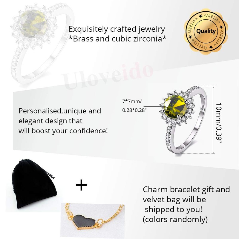 Uloveido Women's Pretty Sunflower Ring Cubic Zirconia Platinum Plated Bridal