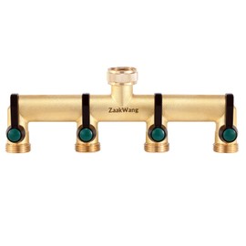 Brass Garden Hose Splitter, 4 Way Spigot Splitter, Heavy Duty Hose Tap Splitter Connection with 4 Individual On/Off Valve and Extended Handle, 3/4 inch Male Thread Water Outlet